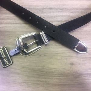 Steve Madden Women's Western-Buckle Belt Blk/Silvr